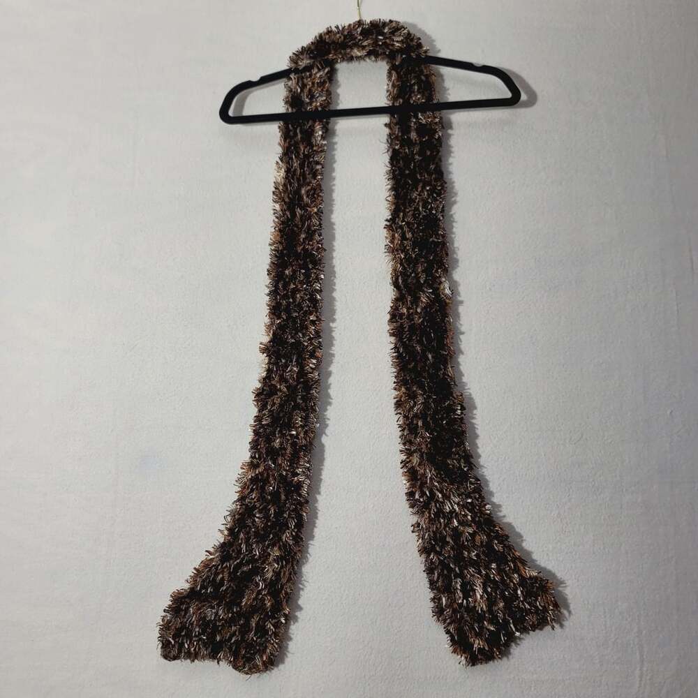 Fuzzy Eyelash Scarf Brown Black White